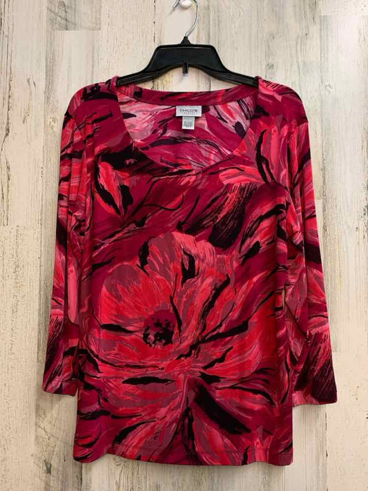 CHICOS Tops Size 2 FUCH/BLK Floral 3/4 LENGTH TOP