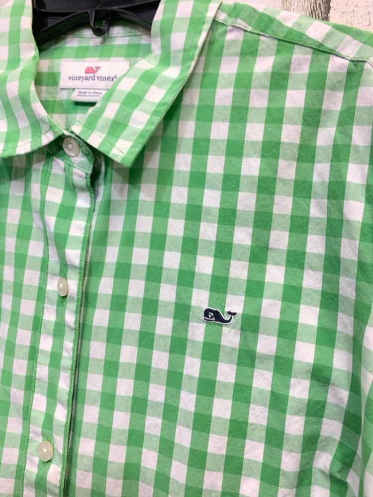 PRE-OWNED VINEYARD VINES Tops Size 8 GREEN/WHITE Plaid BUTTON UP Shirt/GREEN PLA