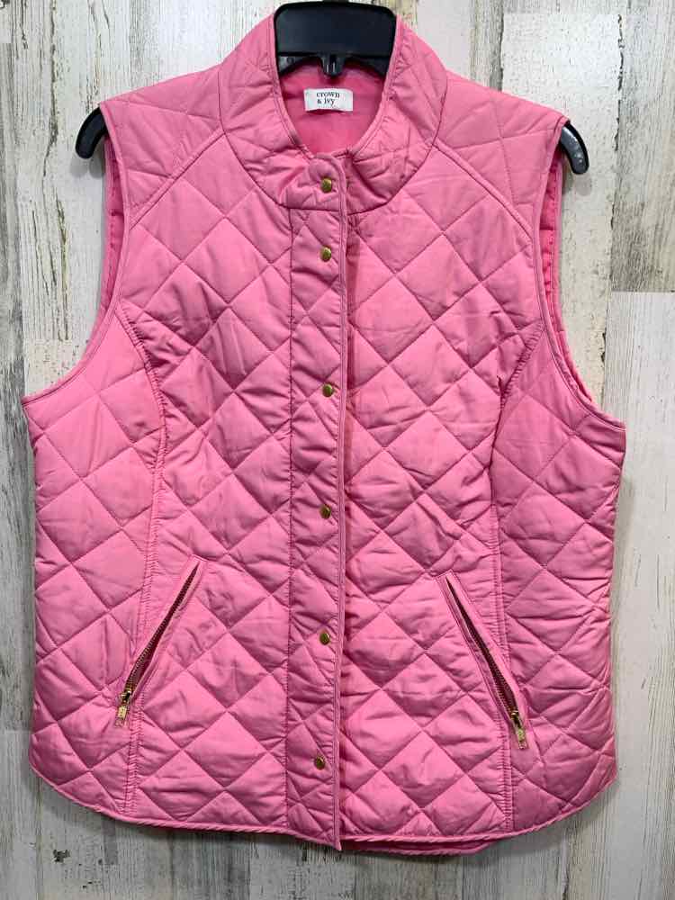 PRE-OWNED CROWN & IVY Size XL JACKETS / COATS Pink ZIP UP QUILTED Vest