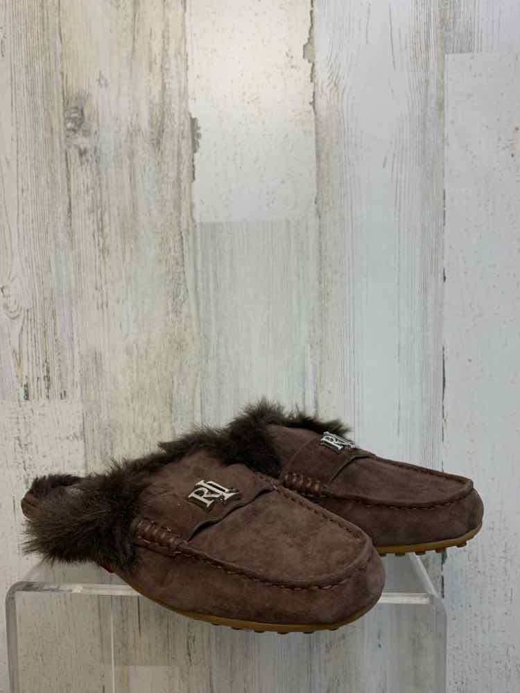 NWT Ralph Lauren SHOES 8 Brown Shoes/FAUX FUR LINED SLIPPERS