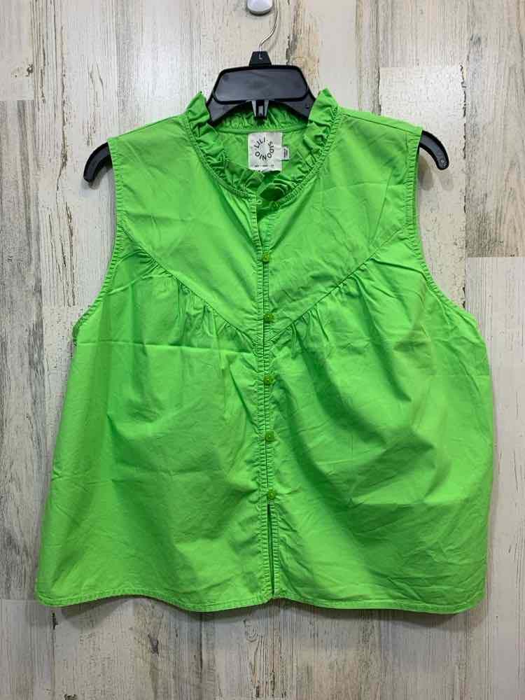 PRE-OWNED LILI SIDONIO Tops Size XL Lime Green SLEEVELESS TOP/BUTTON DOWN W/RUFF