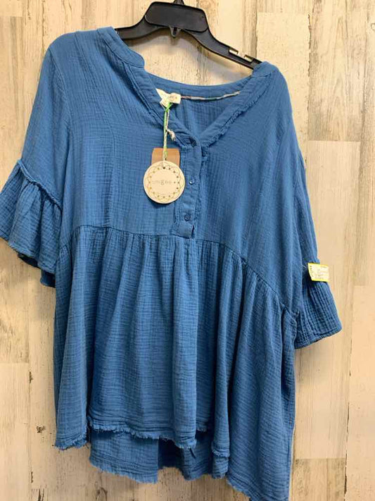 NWT UMGEE Tops Size 1X ELECTRIC BLUE Solid TIERED Blouse/BELL SLEEVE
