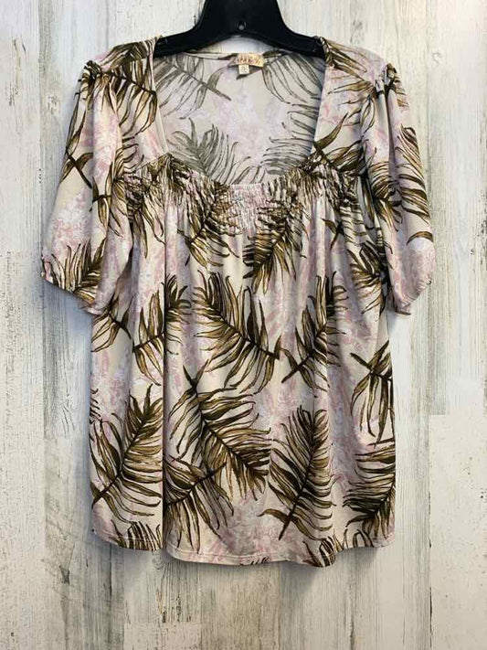 PRE-OWNED LAVISH Tops Size XL BROWN/TAN/PINK TROPICAL 3/4 LENGTH TOP/3/4 LENGTH