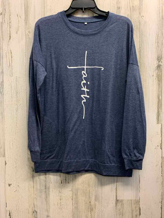 PRE-OWNED Tops Size L BLUE/WHITE WRITING LONG SLEEVES TOP/BLUE/WHITE LONG SLEEVE
