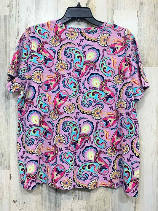 PRE-OWNED KIM ROGERS Tops Size XL PNK/WHT/YLLW/AQUA/LIME Paisley Shirt/PAISLEY P