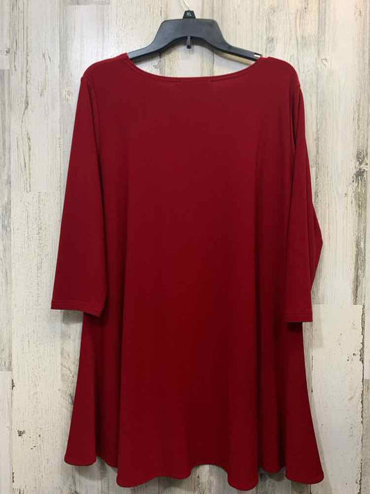 SIMPLIFY Tops Size 14 Red ELASTIC 3/4 LENGTH LONG BACK FLAIR