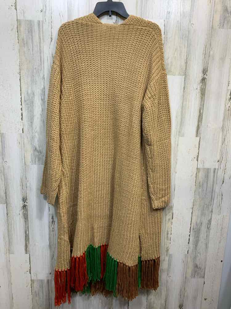 NWT EASEL Tops Size M TAN/ORNGE/GRN BIRDSEYE CARDIGAN Cardigan/OPEN FRONT LONG S