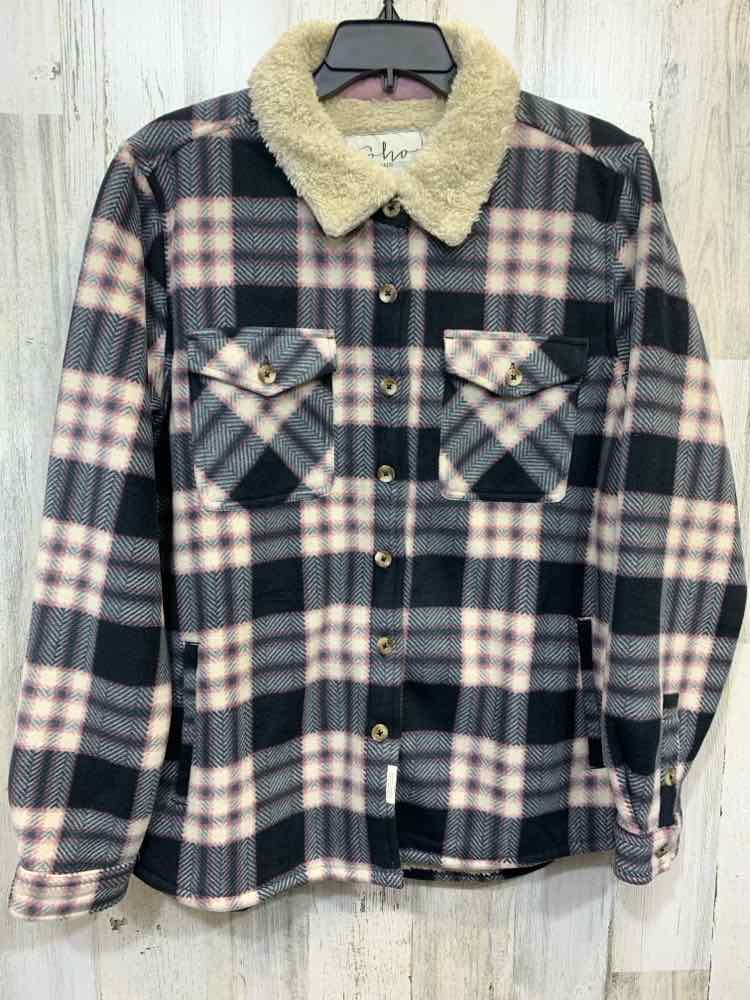 PRE-OWNED SOHO JACKETS / COATS Size L BLK/GRY/PNK Plaid LONG SLEEVE Jacket