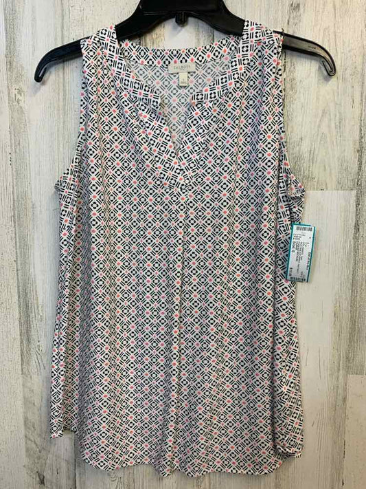 PRE-OWNED KASPER Tops Size S MGNTA/BLK/YLW/WHT ABSTRACT SLEEVELESS TOP