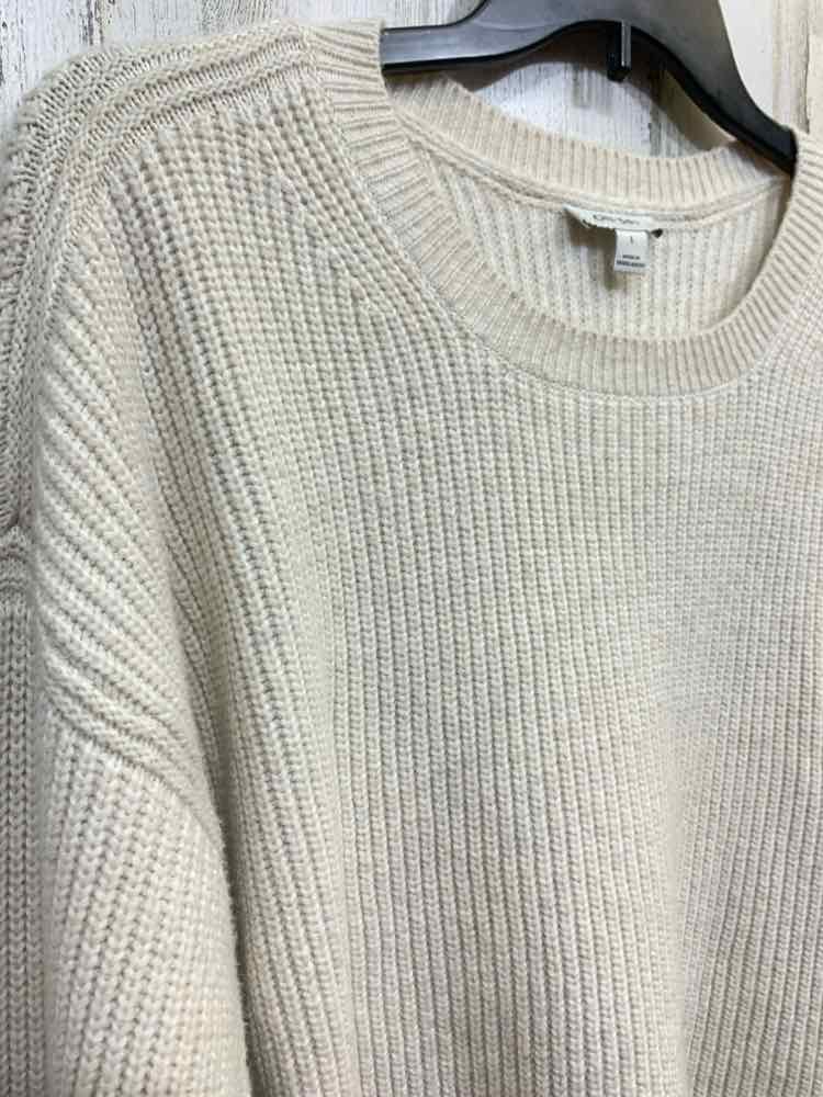 NWT ON 34TH Size L Tops Cream RIB KNIT LONG SLEEVES/CREW NECK SWEATER
