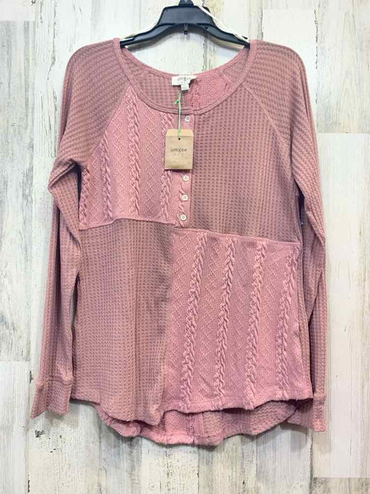 NWT UMGEE Tops Size S DUSTY ROSE LONG SLEEVE TOP/SCOOP NECK/HALF BUTTON DOWN