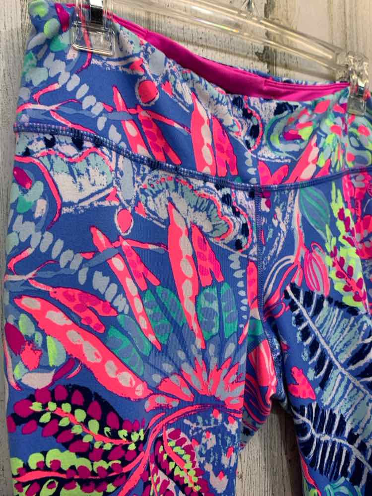 PRE-OWNED LILLY PULITZER BOTTOMS L WHT/BLU/PNK/GRN Floral  LEGGING Activewear