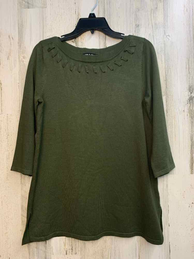 CABLE&GAUGE Tops Size S Olive 3/4 LENGTH Sweater