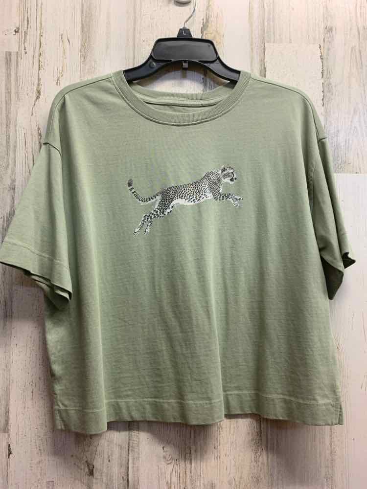 PRE-OWNED LOFT Tops Size M Olive CHEETAH CROP TOP Shirt/OLIVE CROP TOP W/ CHEETA