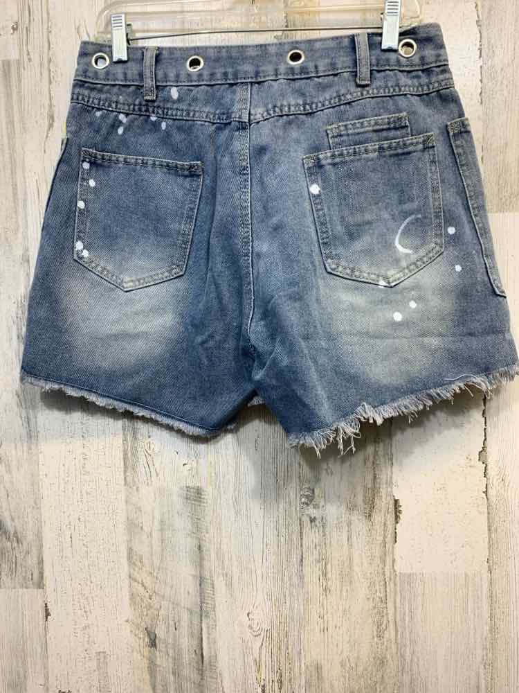 PRE-OWNED Size M BOTTOMS LIGHT BLUE DENIM PAINT SPLASH SHORTS Shorts/DENIM SHORT