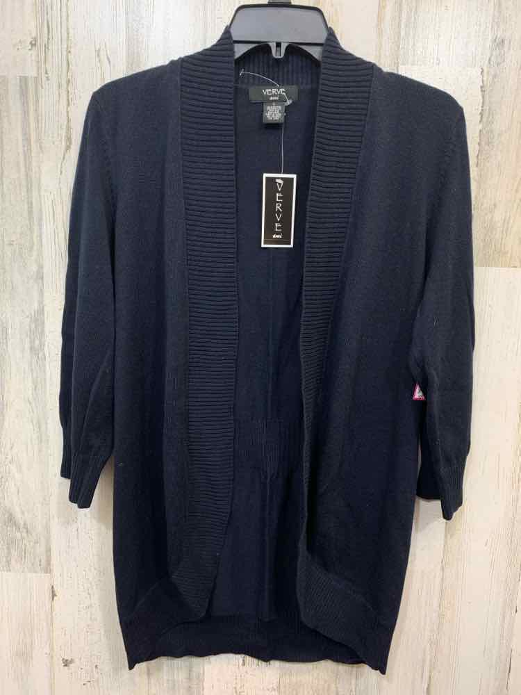 NWT VERVE Tops Size L Navy Solid CARDIGAN Sweater/NAVY OPEN FRONT CARDIGAN