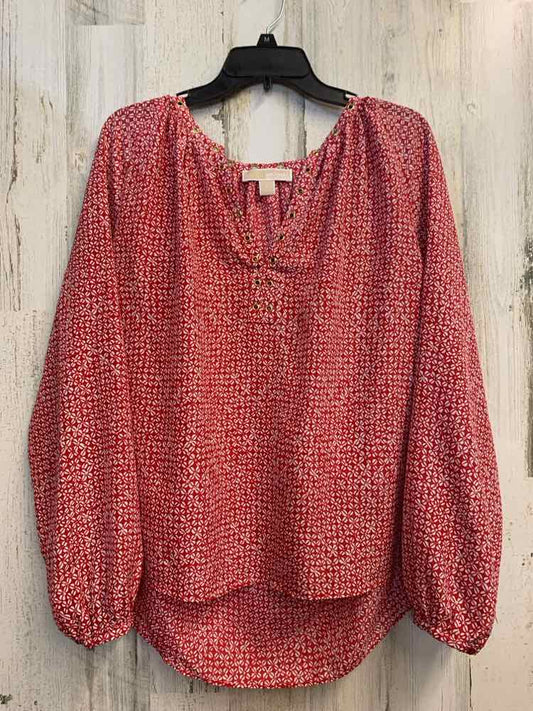 PRE-OWNED MICHAEL KORS Tops Size L RED/WHITE FLOWERS LONG SLEEVES TOP/LONG SLEEV