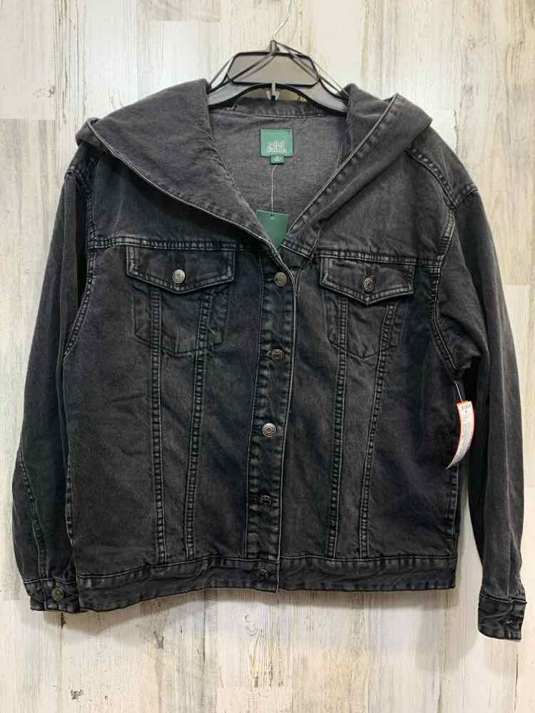 NWT WILD FABLE JACKETS / COATS Size XS Black Denim LONG SLEEVES/BUTTON UP HOODED
