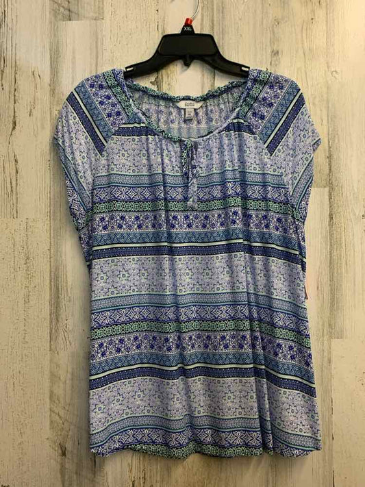 CROFT & BARROW Tops Size PXL BLU/WHT FLORAL/STRIPE CAP SLEEVE TOP