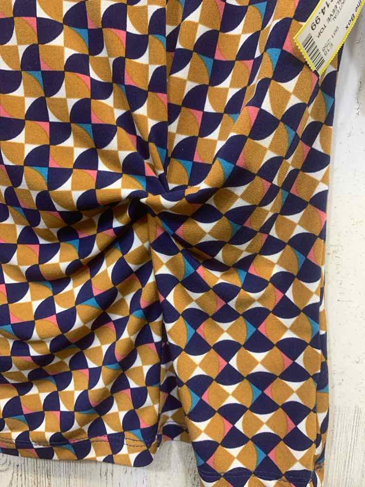 PRE-OWNED TAHARI Tops Size M BROWN/NAVY/WHITE/PINK/TEAL ABSTRACT Blouse/ABSTRACT