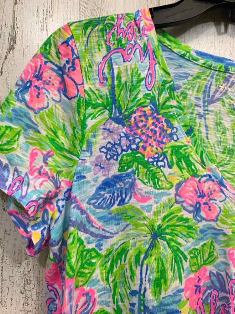 PRE-OWNED LILLY PULITZER Tops Size S NEON COLORS TROPICAL SHORT SLEEVES Shirt/SH