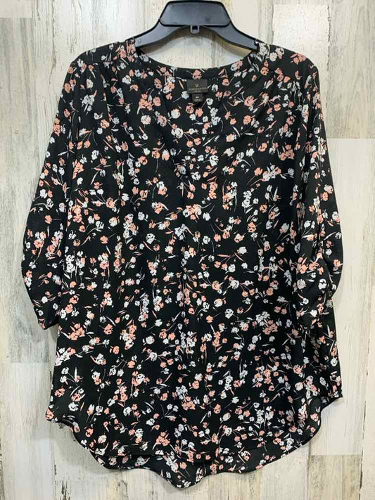 PRE-OWNED WORTHINGTON Tops Size 0X BLK/PNK/WHT Floral 3/4 SLEEVE Blouse/V CUT FR