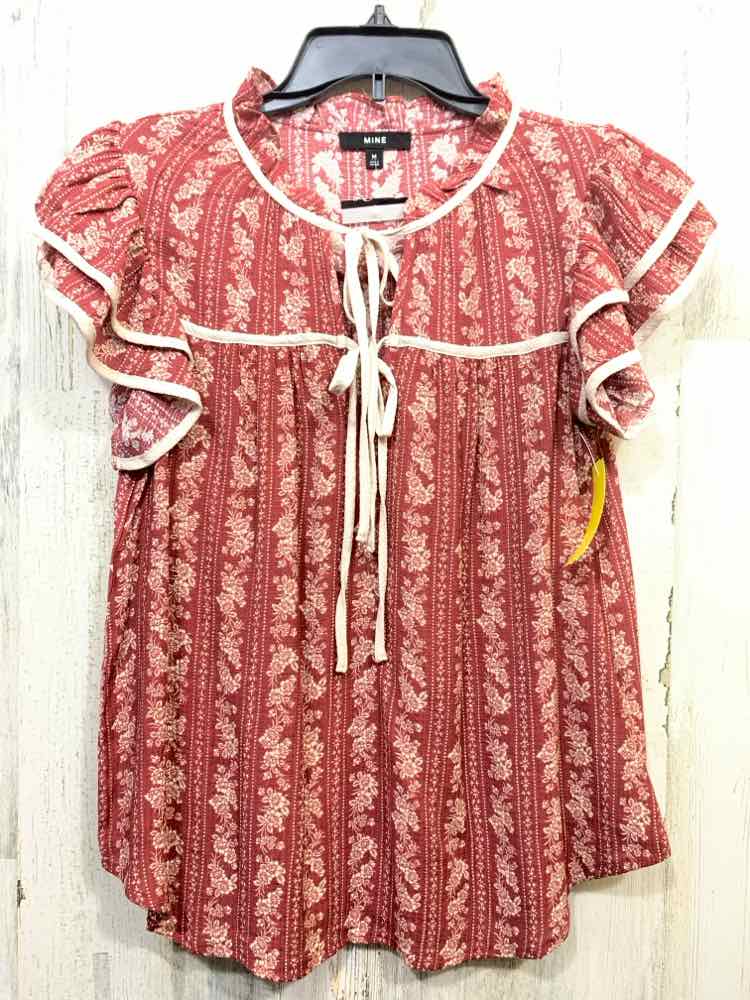 NWT MINE Tops Size M WHT/RED Floral RUFFLE SLEEVE/TIE FRONTv Blouse