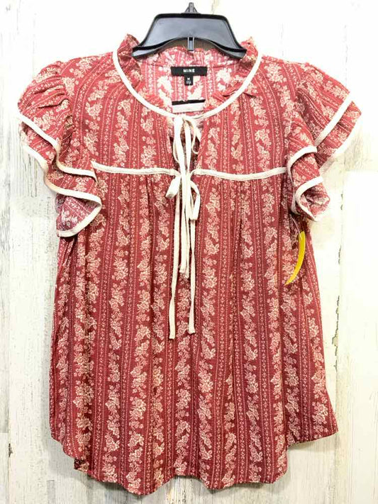 NWT MINE Tops Size M WHT/RED Floral RUFFLE SLEEVE/TIE FRONTv Blouse