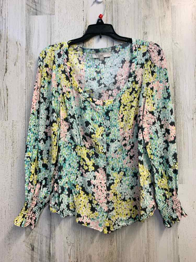 PRE-OWNED LOFT Tops Size PL BLU/YLW Floral LONGSLEEVE TOP