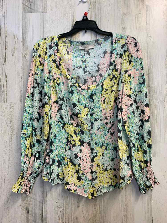 PRE-OWNED LOFT Tops Size PL BLU/YLW Floral LONGSLEEVE TOP