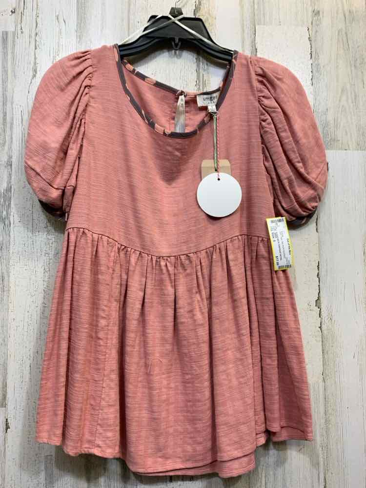 NWT UMGEE Tops Size S PINK PUFF SLEEVES Blouse/SCOOP NECK CONTRAST DETAIL