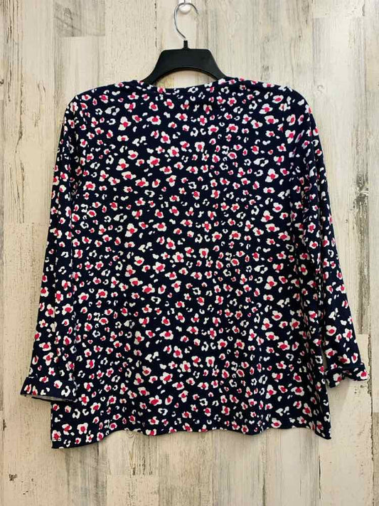 KIM ROGERS Tops Size XL NAVY/HT PINK/WHT LEOPARD LONG SLEEVES TOP