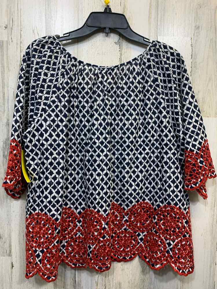 PRE-OWNED RUBY RD Tops Size PXL NAVY/WHITE/RED DIAMONDS TUNIC TOP/NAVY/WHIT/RED