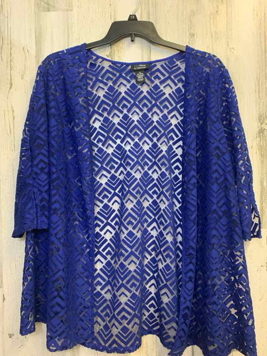 ANY WEAR BY CATHERINES PLUS SIZES Size 1X Royal Blue Mesh Geometric Cardigan