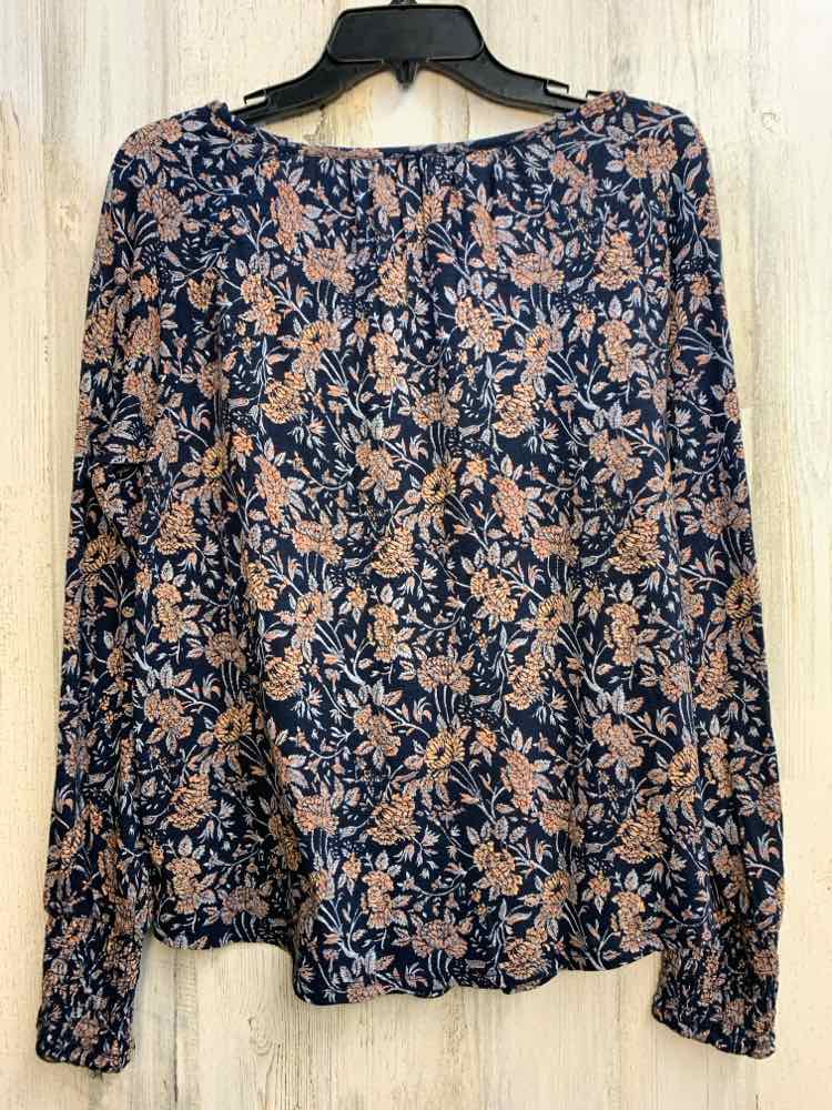 PRE-OWNED LUCKY BRAND Tops Size S Navy Floral LONG SLEEVES TOP/FLORAL PATTERN