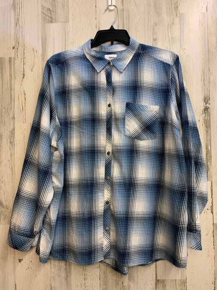 SONOMA PLUS SIZES Size 3X LT BLUE/WHT Plaid LONG SLEEVES Shirt