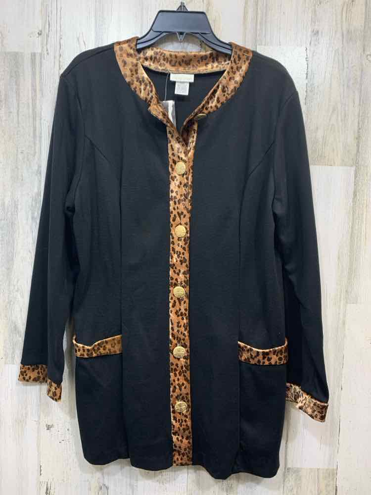 NWT CAROL WIOR Tops Size L BLACK/BROWN CHEETAH BUTTON UP TOP/LONG SLEEVE BUTTON
