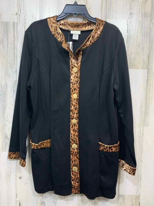 NWT CAROL WIOR Tops Size L BLACK/BROWN CHEETAH BUTTON UP TOP/LONG SLEEVE BUTTON