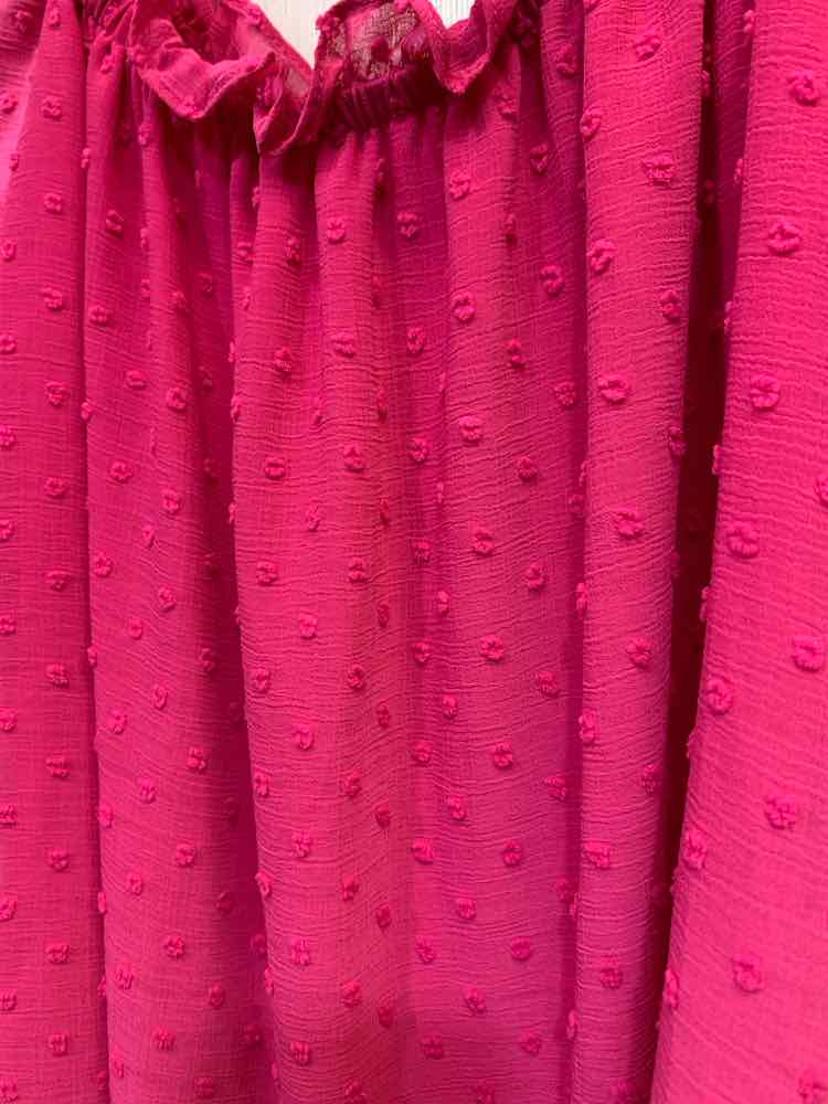 NWT CE CE PLUS SIZES Size 2X HOT PINK SWISS DOT SHORT SLEEVES Blouse/HOT PINK SW