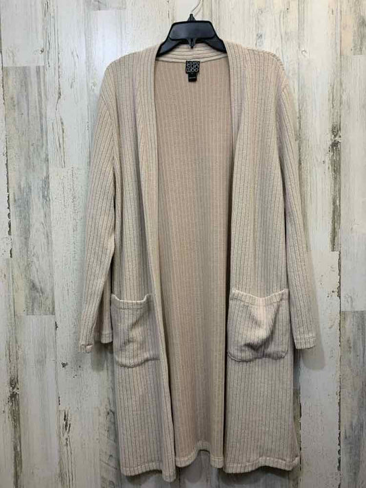 PRE-OWNED CIARA SUN WOO Tops Size L Beige RIBBED CARDIGAN Cardigan/BEIGE OPEN FR