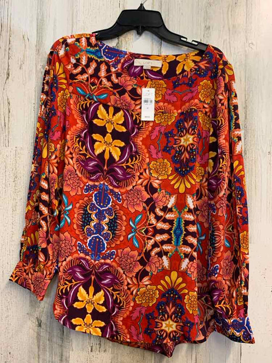 NWT LOFT Tops Size M Red Floral LONG SLEEVES TOP/BLU/ORNG/PRPL FLOWERS