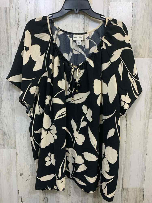 PRE-OWNED ANA VIV Size 3X BLK/CRM Floral RUFFLE SLEEVE Blouse/TIE DETAIL AT FRON