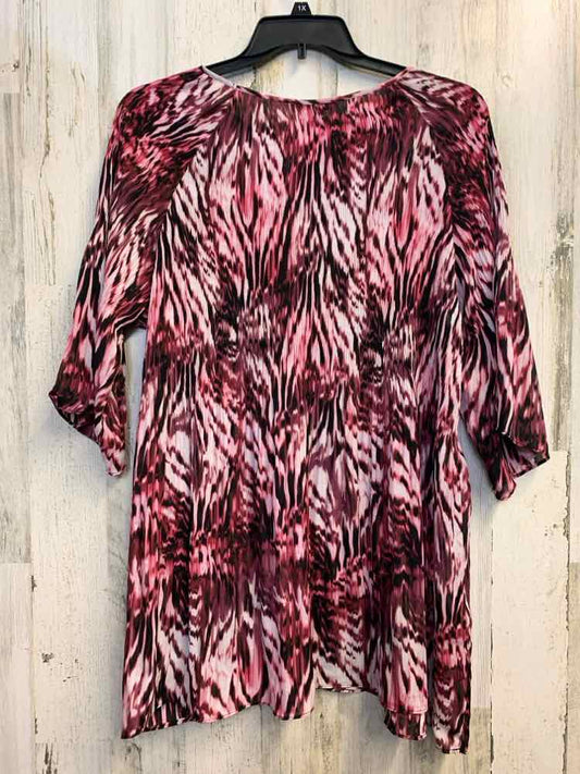 ROAMAN'S PLUS SIZES Size 22W BURG/WHT SHEER ZEBRA 3/4 LENGTH TOP