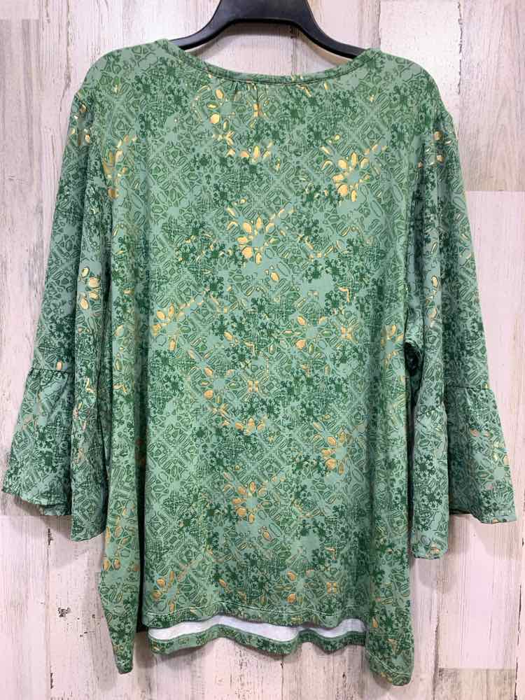 NWT STYLE & CO/ SPORADIC METALLIC PRINT LONG SLEEVE TOP W/ GATHERED NECKLINE