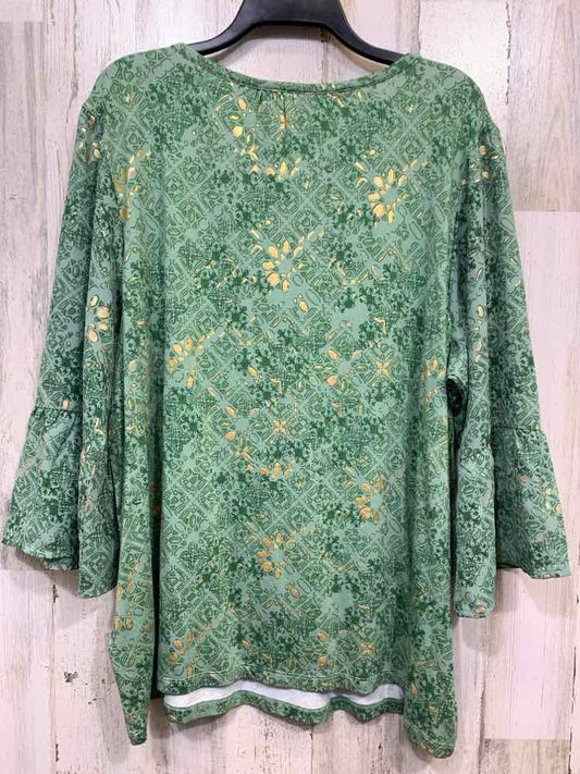 NWT STYLE & CO/ SPORADIC METALLIC PRINT LONG SLEEVE TOP W/ GATHERED NECKLINE