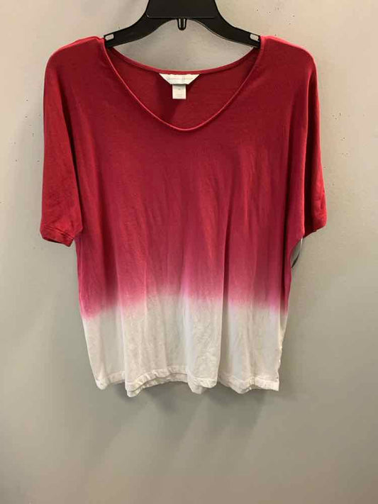 CHRISTOPHER & BANKS Tops Size M BURG/WHT TIE DYE SHORT SLEEVES TOP