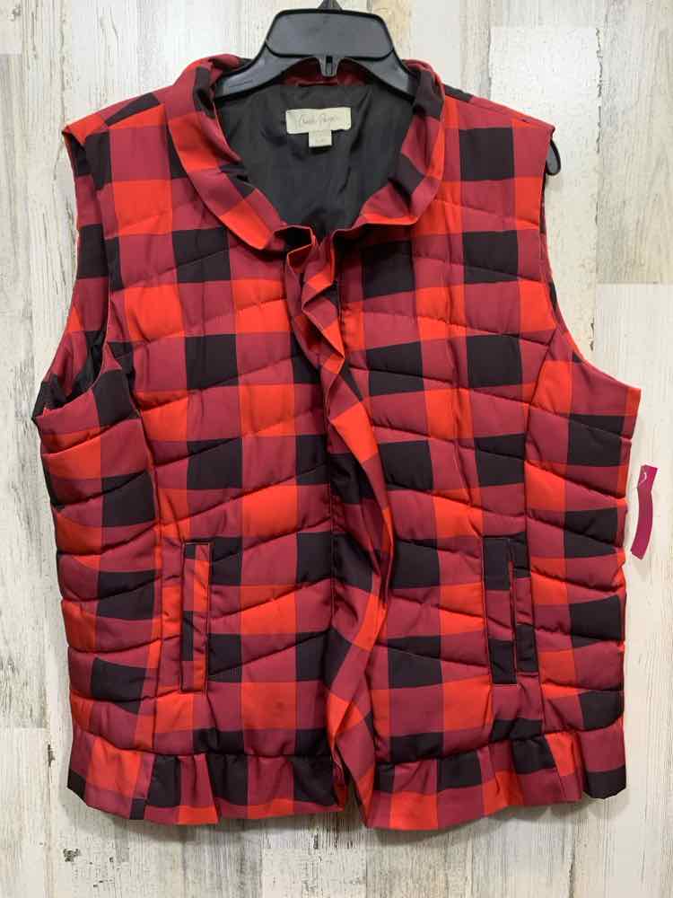 PRE-OWNED CHARLIE PAIGE Size XL Tops Red Plaid Vest RED AND BLACK PLAID VEST W/