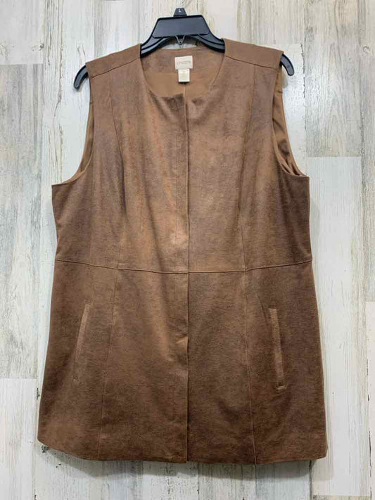NWT CHICO Tops Size 2 CAMEL COLOR LONG FAUX LEATHER VEST