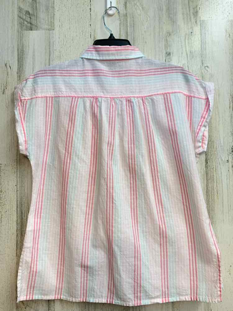 PRE-OWNED DASH Tops Size S PINK/BLUE Stripe CAP SLEEVE TOP/BUTTON UP