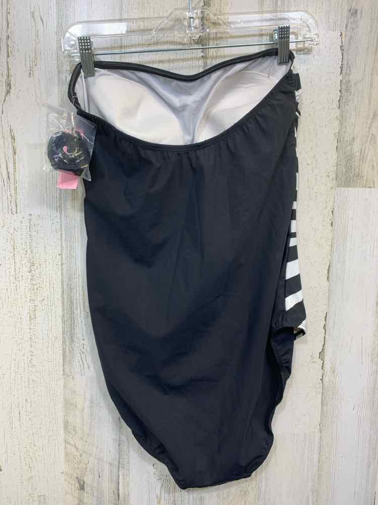 PRE-OWNED BPC SECTION Swimwear Size 14 BLACK/WHITE STRIPES ONE PIECE Swimsuit/ON